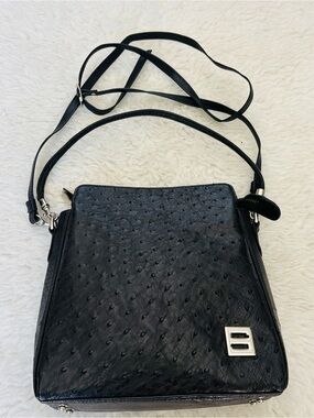 Celencee Genuine Ostrich Black Leather Multifunction Bag
